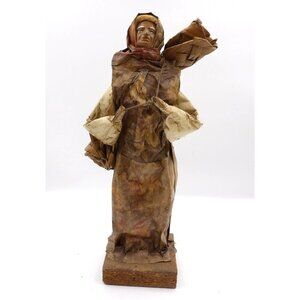 Viejita Papel Mache Old Woman w Woven Mat on Back Papier Mache 12x3½x3½ Mexico